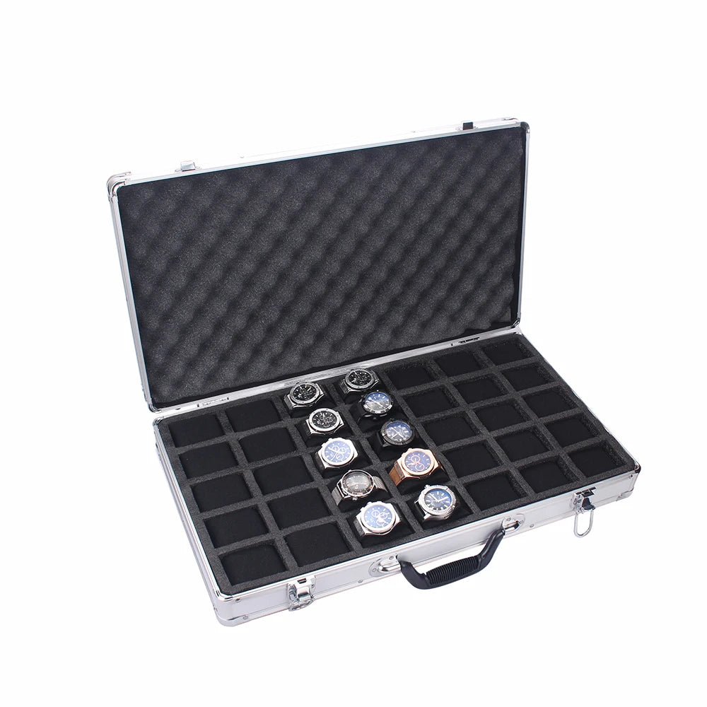 Mallette Montre Aluminium 35 Compartiments Voyage