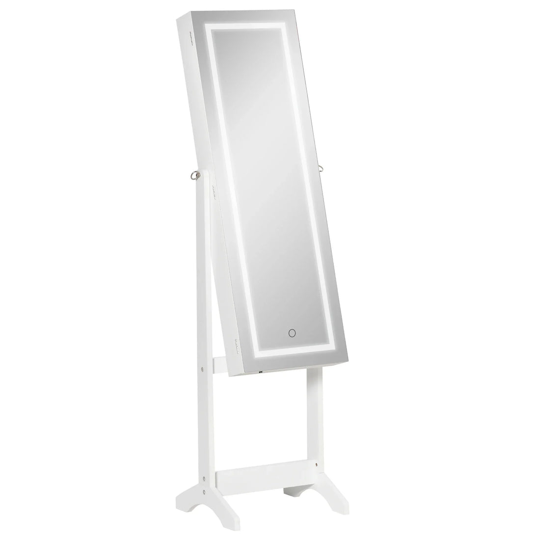 Armoire à bijoux miroir LED – vue de face, cadre lumineux et interrupteur tactile