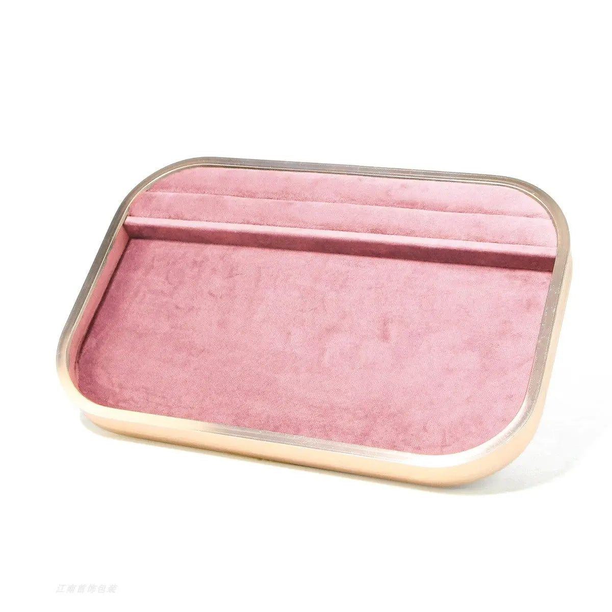 Plateau Bijoux Velours Rose Métal Multifonction