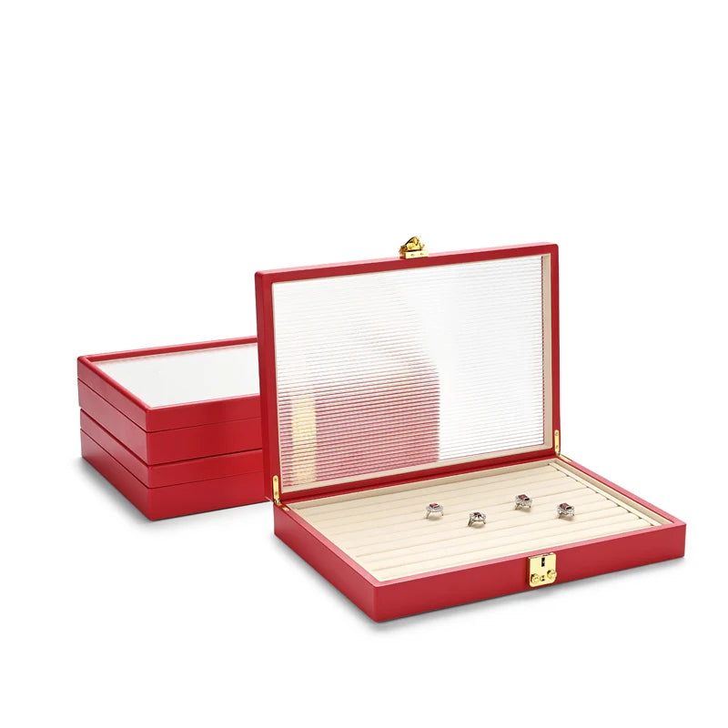Boîte Bijoux Cuir Premium Couvercle Transparent