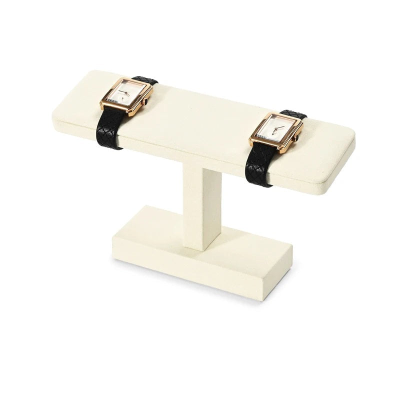 Présentoir bracelet barre en T – modèle beige au socle simple avec deux montres