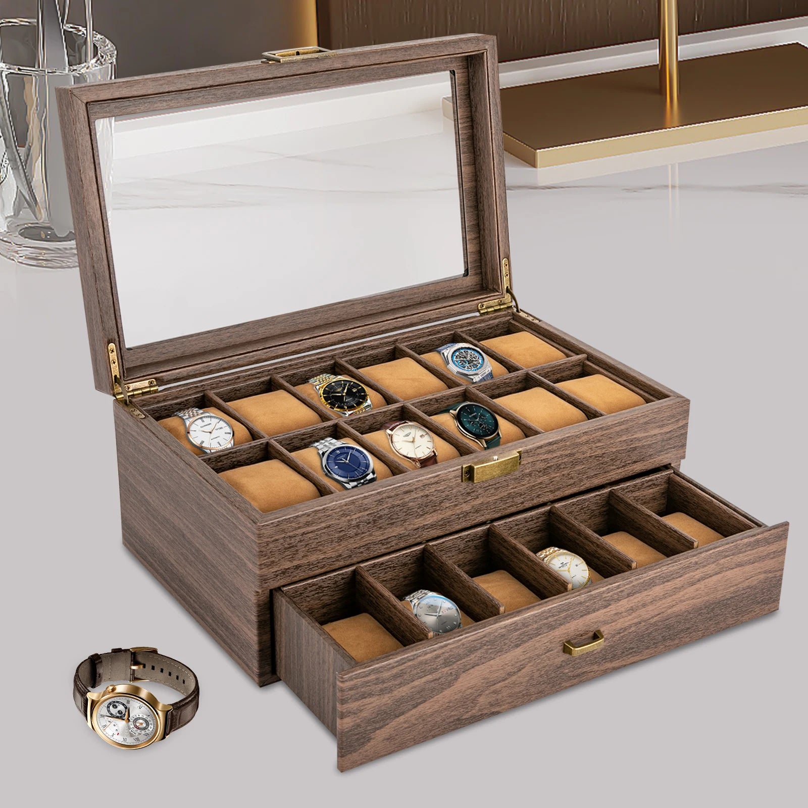 Boîte Montre Bois Vitrine 24 Emplacements