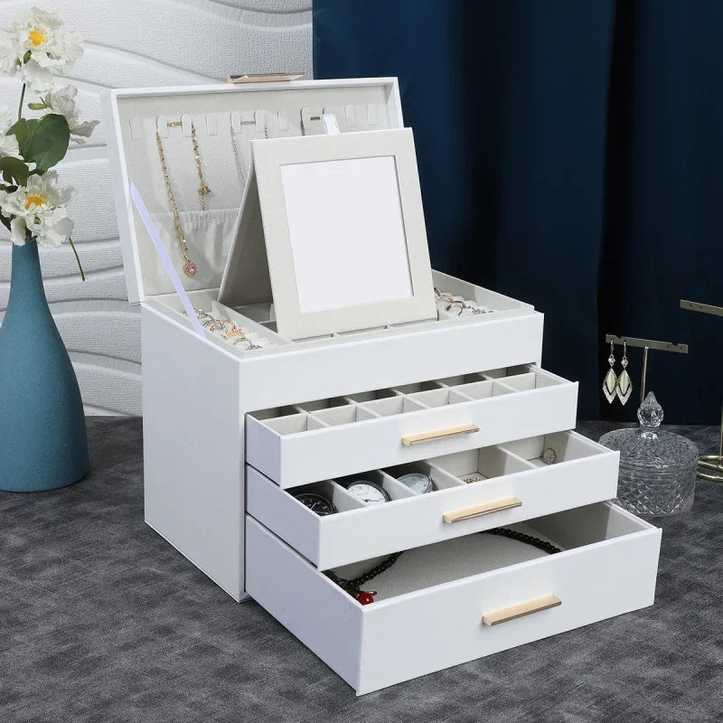 Boite Bijoux Cuir Velours 4 Niveaux