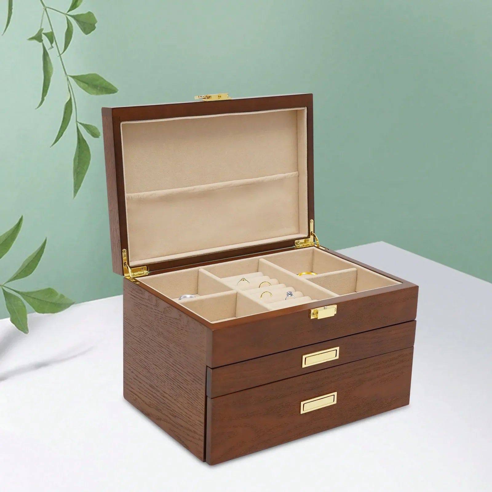 Boite Bijoux Bois Velours Japonais 3 Niveaux