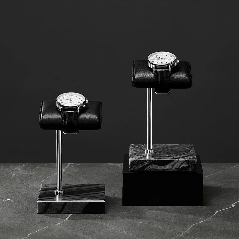 Présentoir Montre Marbre Cuir Acier Luxe