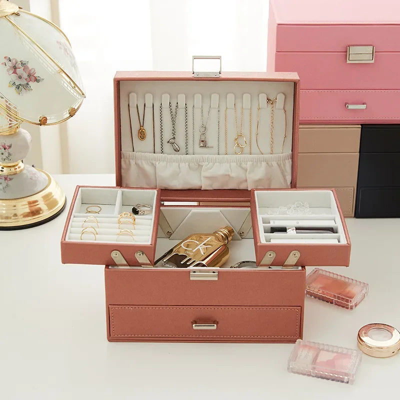 Boîte Bijoux Cuir Multi Rangements Tiroirs