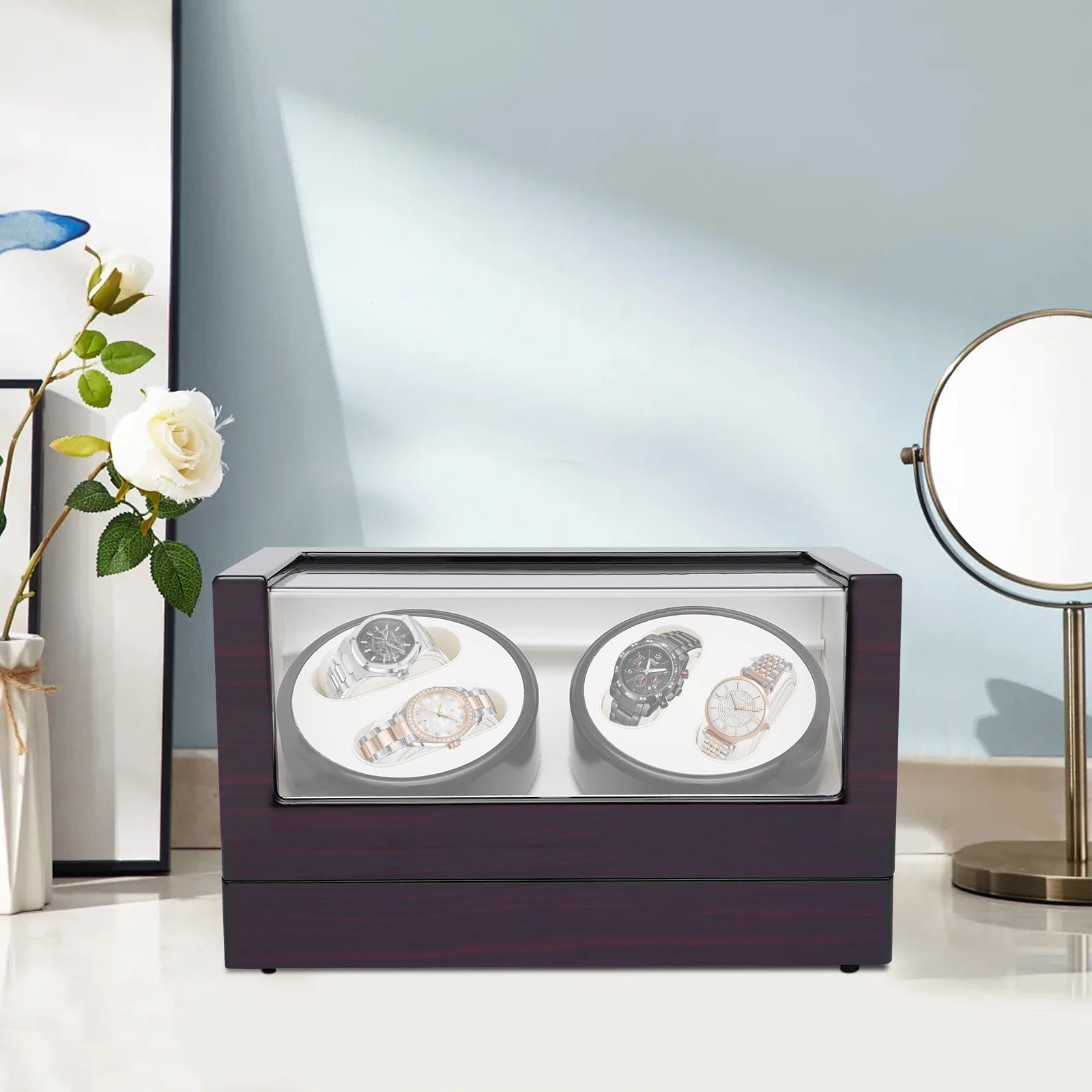 Coffre Fort Montre Bois Remontoir 4 Rotatif Santal