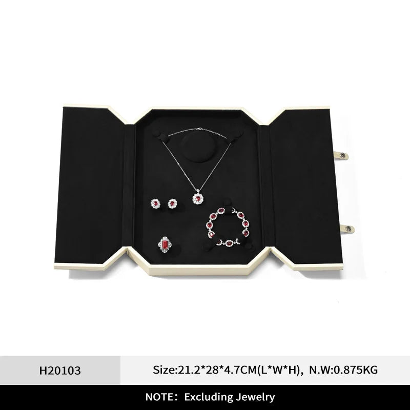 Boîte Cuir Premium Bijoux Double Bouton Bague Bracelet