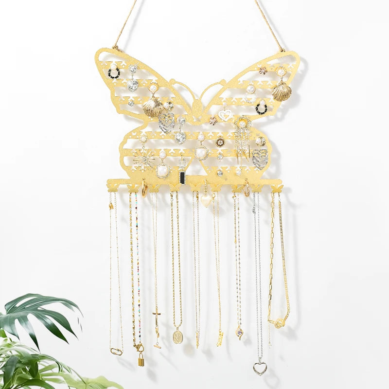 Présentoir Collier Mural Métal Papillon Décoratif