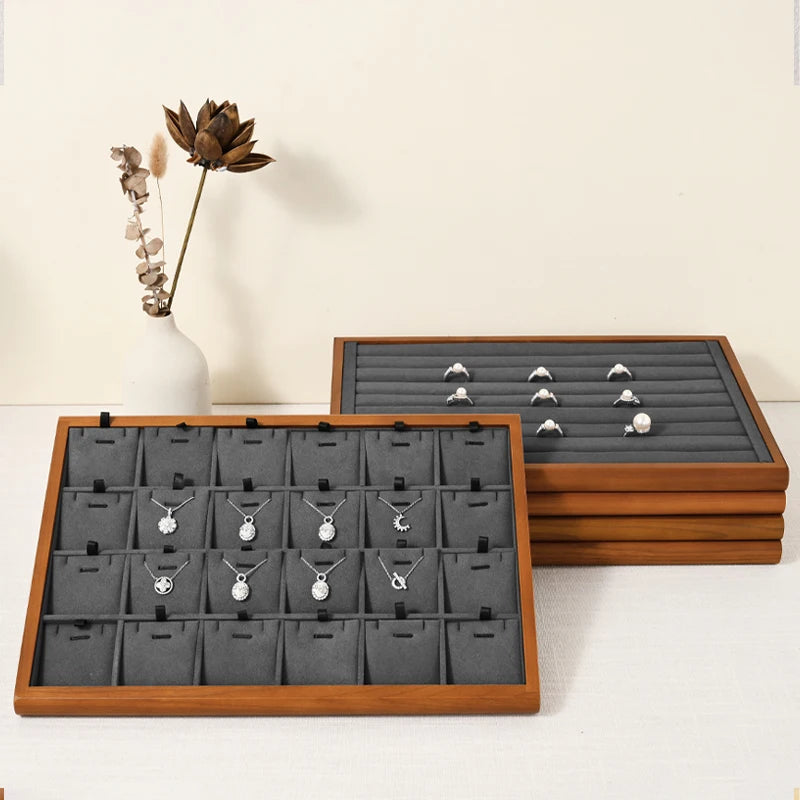 Plateau Bijoux Bois Gris Velours Modulable