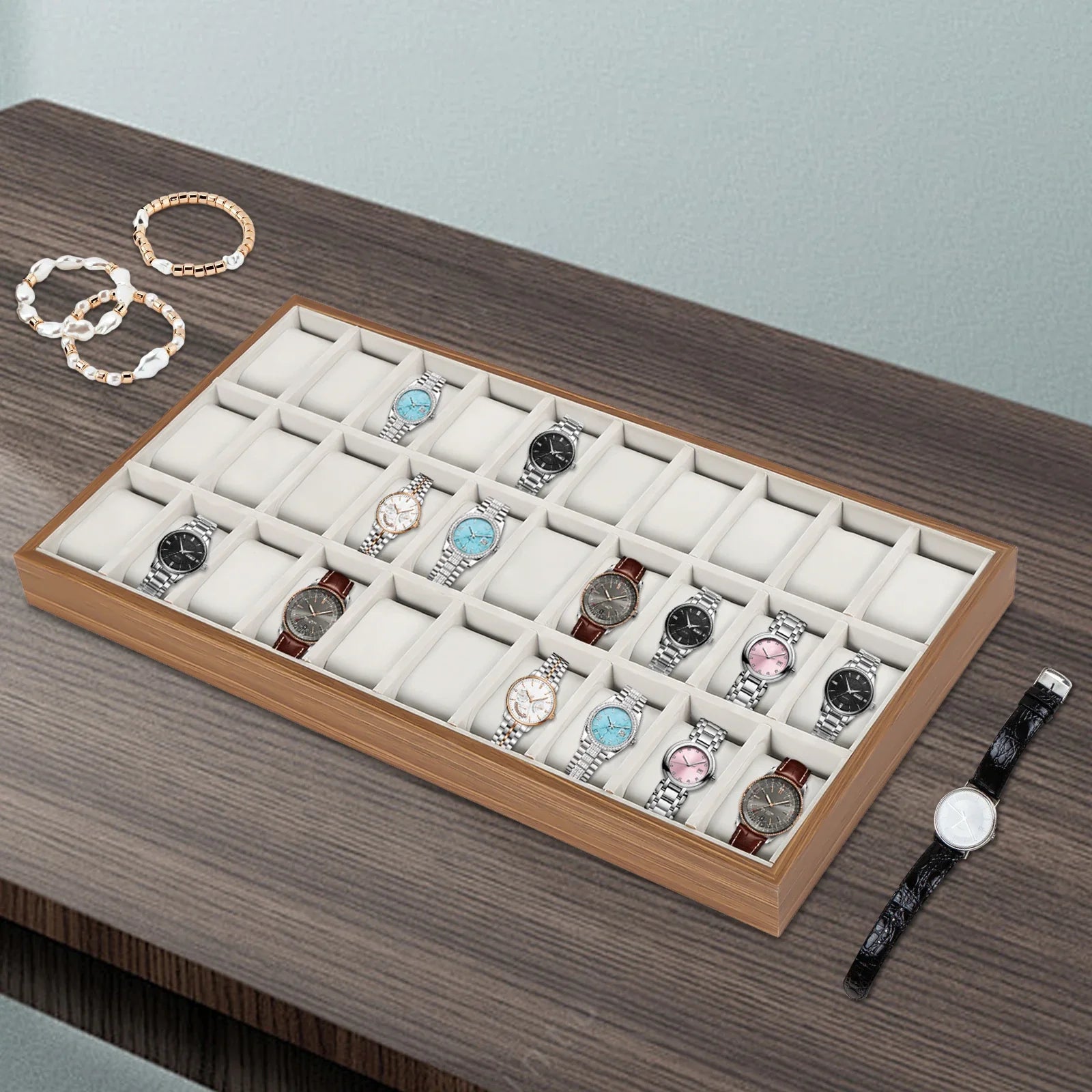 Coffret Présentoir Bois 30 Compartiments Montres