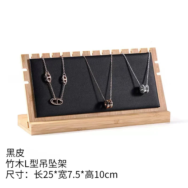 Présentoir Collier Bois Simili Cuir Plat