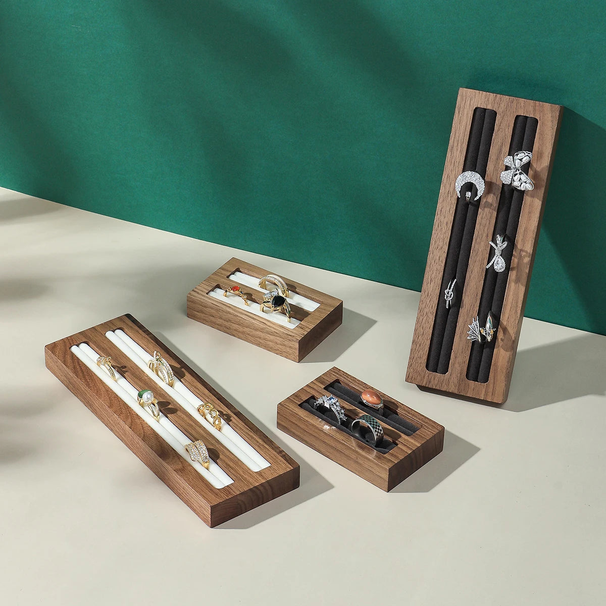 Plateau Bague Bois Noyer Decoratif Multi-niveaux