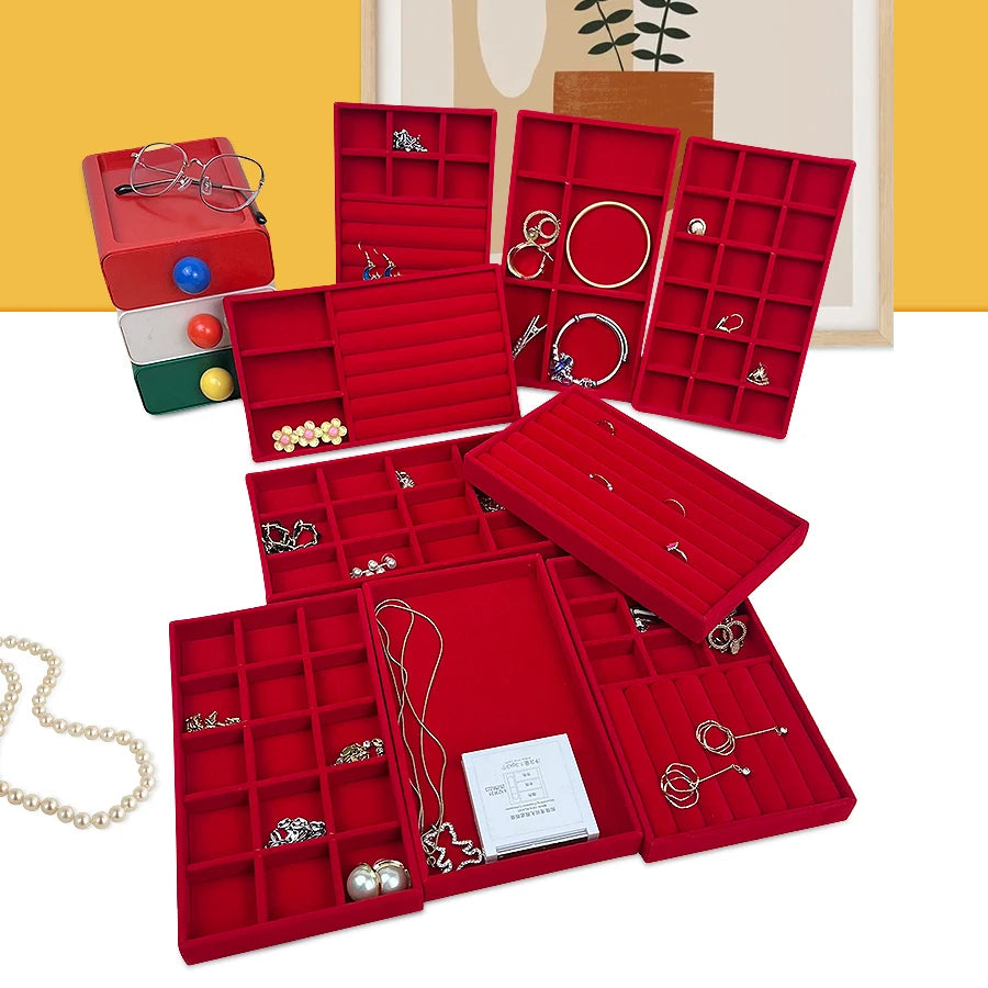 Plateau Bijoux Velours Rouge Multi Configurations