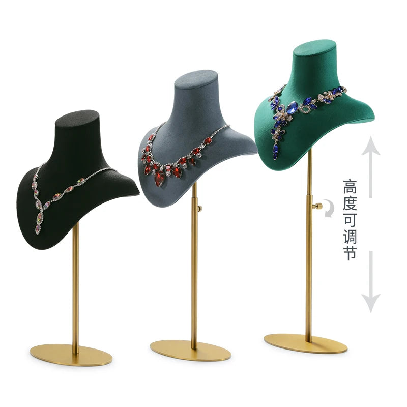 Présentoir Collier Velours Métal Doré Tige