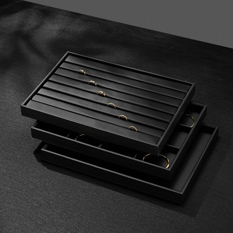 Plateau Bijoux Cuir Noir Présentoir Multifonction