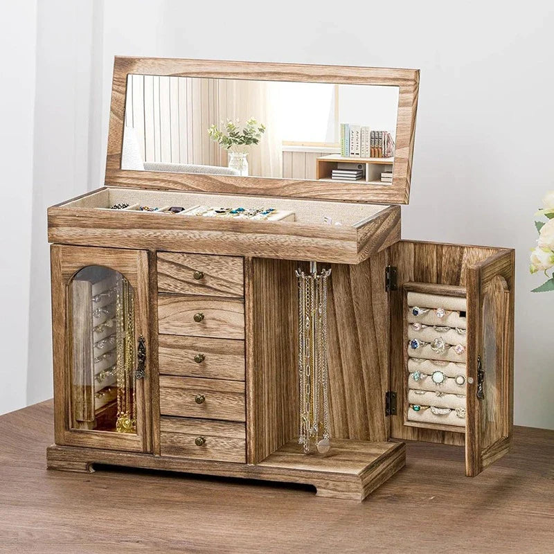 Boîte Bijoux Bois Naturel Miroir