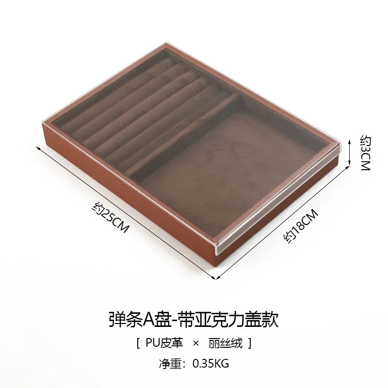 Plateau Bijoux Cuir Marron Velours Rangement
