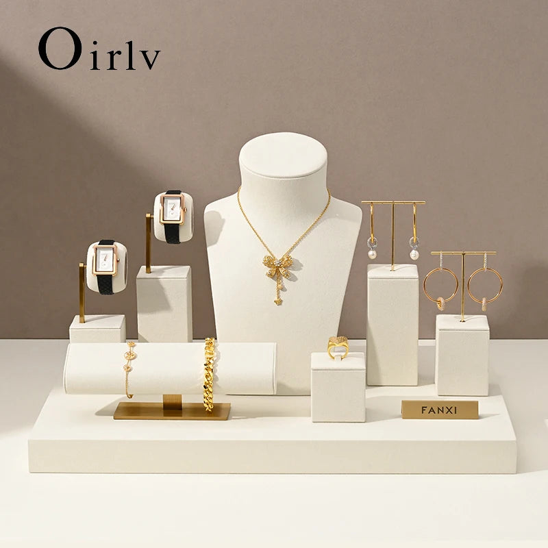 Présentoir Bijoux Daim Beige Vitrine Multifonction