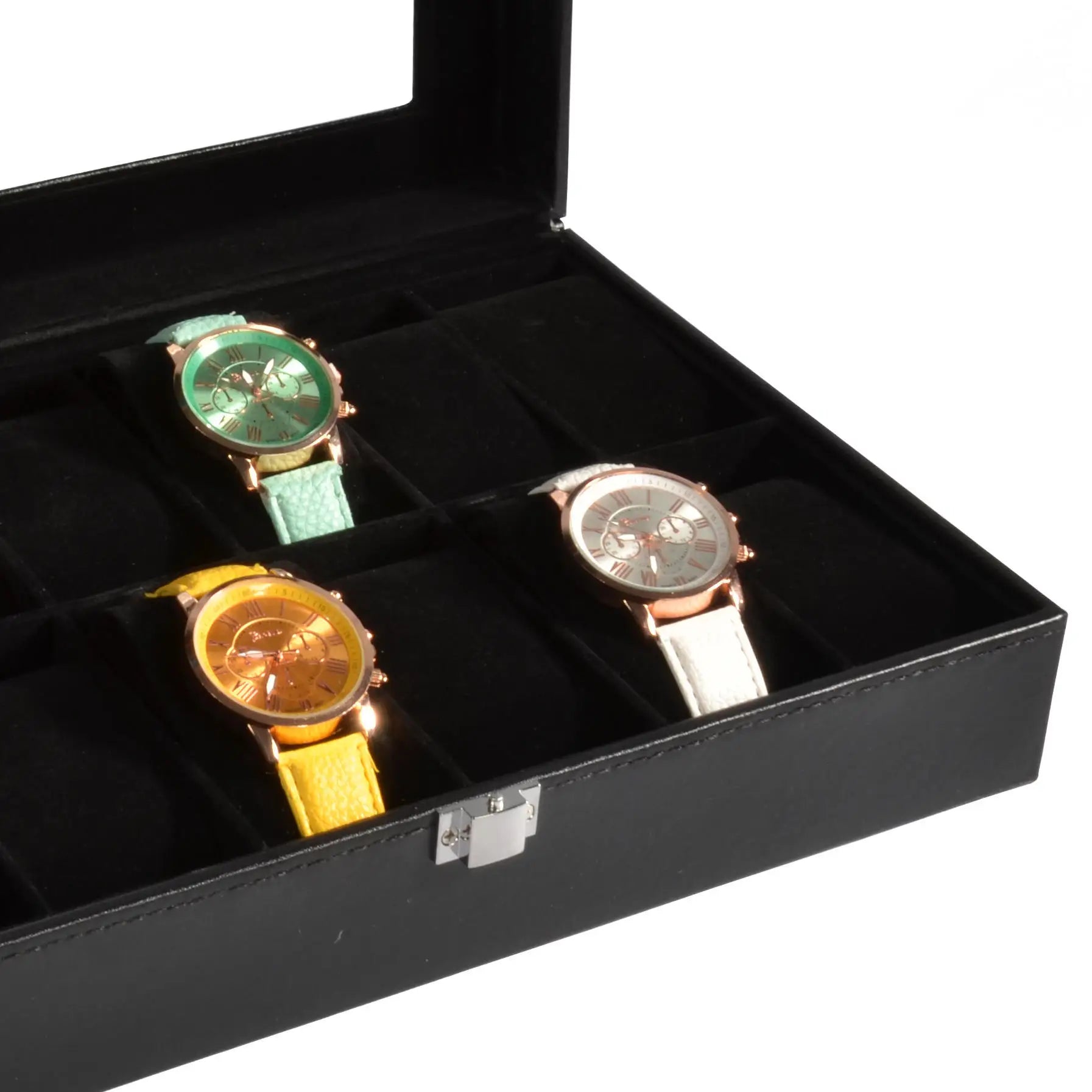 Boîte Montre Cuir Noir Emplacements Vitrine
