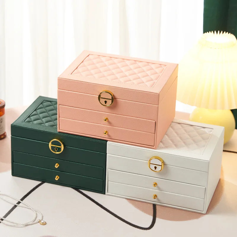 Boîte à Bijoux Simili Cuir Velours Serrure 3 Tiroirs