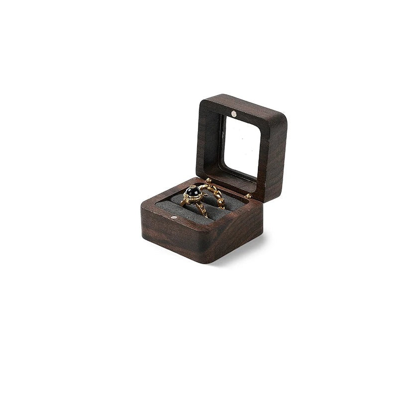 Boîte à bague en bois à fenêtre – 2 bagues, intérieur gris