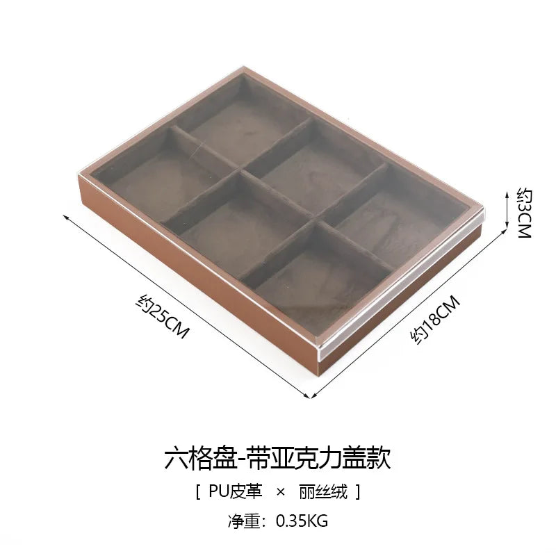 Plateau Bijoux Cuir Marron Velours Rangement