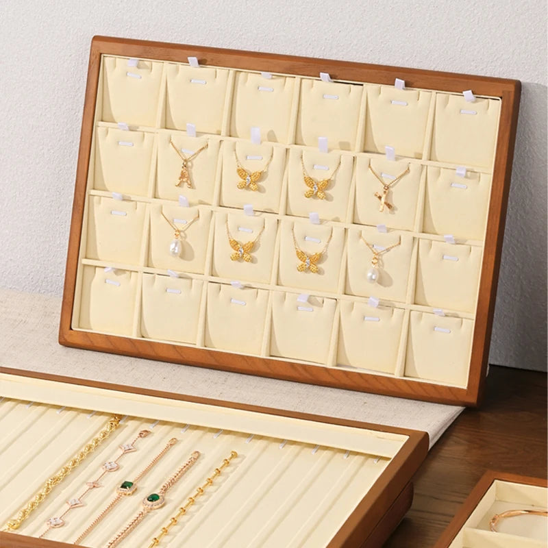 Plateau Bijoux Bois Velours Beige Multi-Configurations