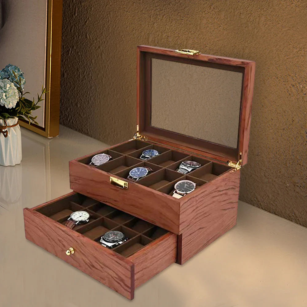 Boite Montres Bois Naturel Velours 20 Places