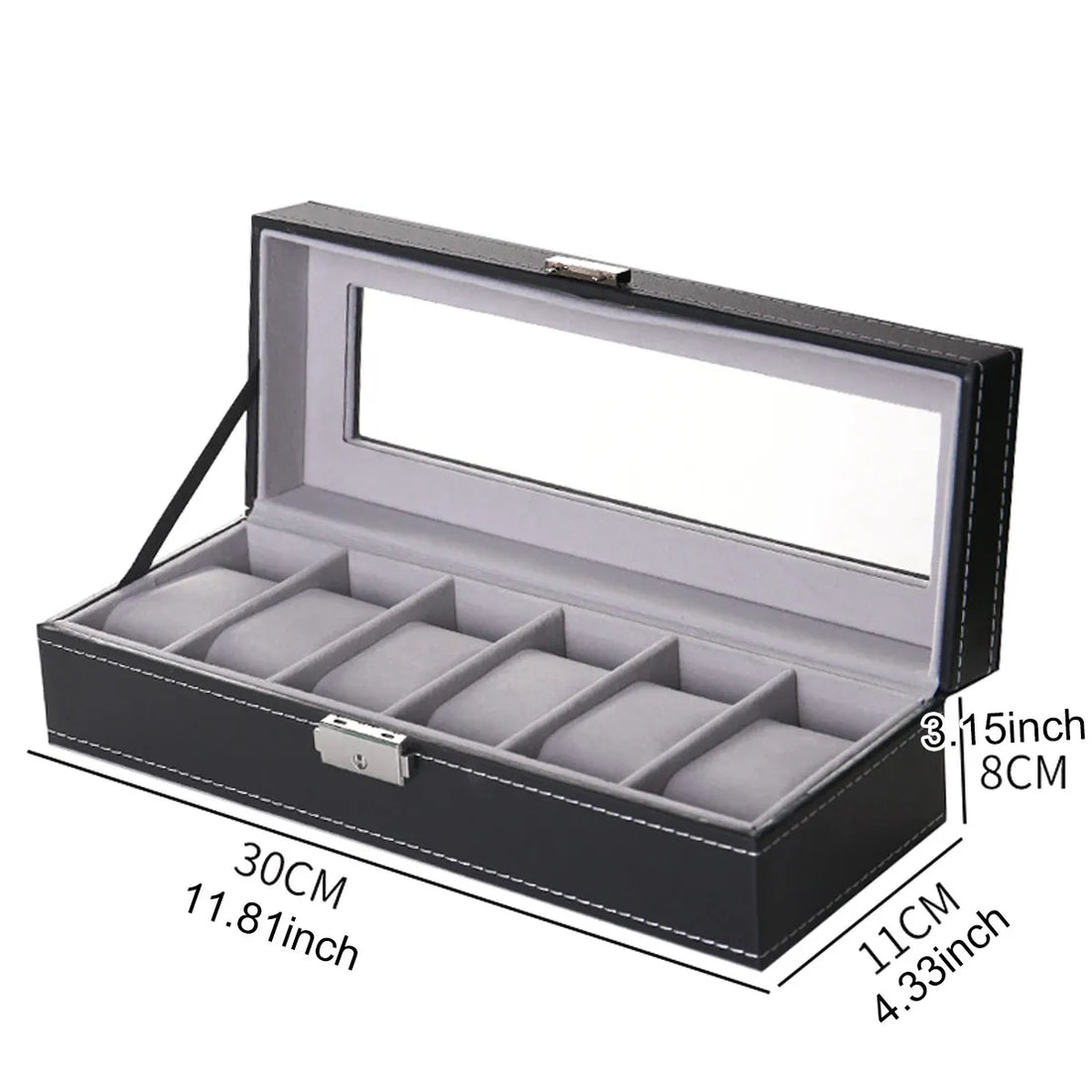 Boîte à montres à clé – noire 6 places, dimensions
