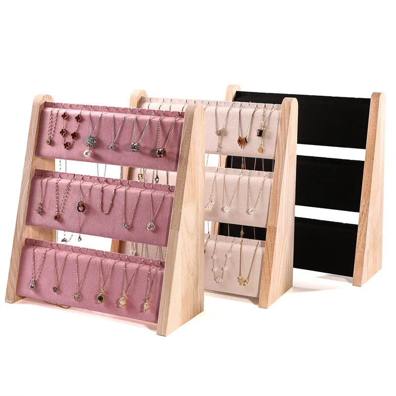 Présentoir Bois 3 Couches Collier Pendentif