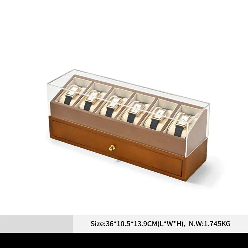 Coffret Bois Vitrine Montres 2 Niveaux Tiroir