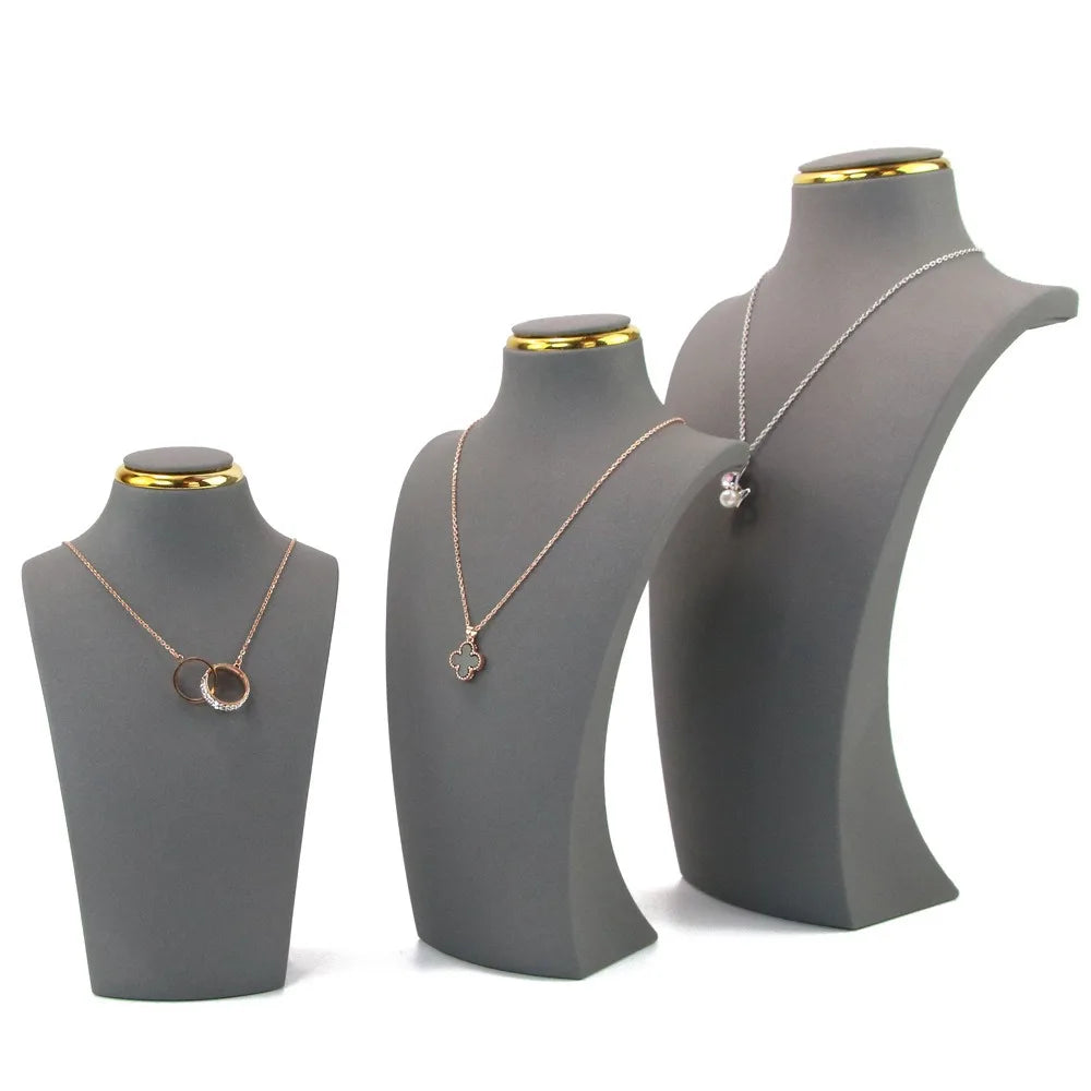 Présentoir Collier Buste Simili Cuir Doré