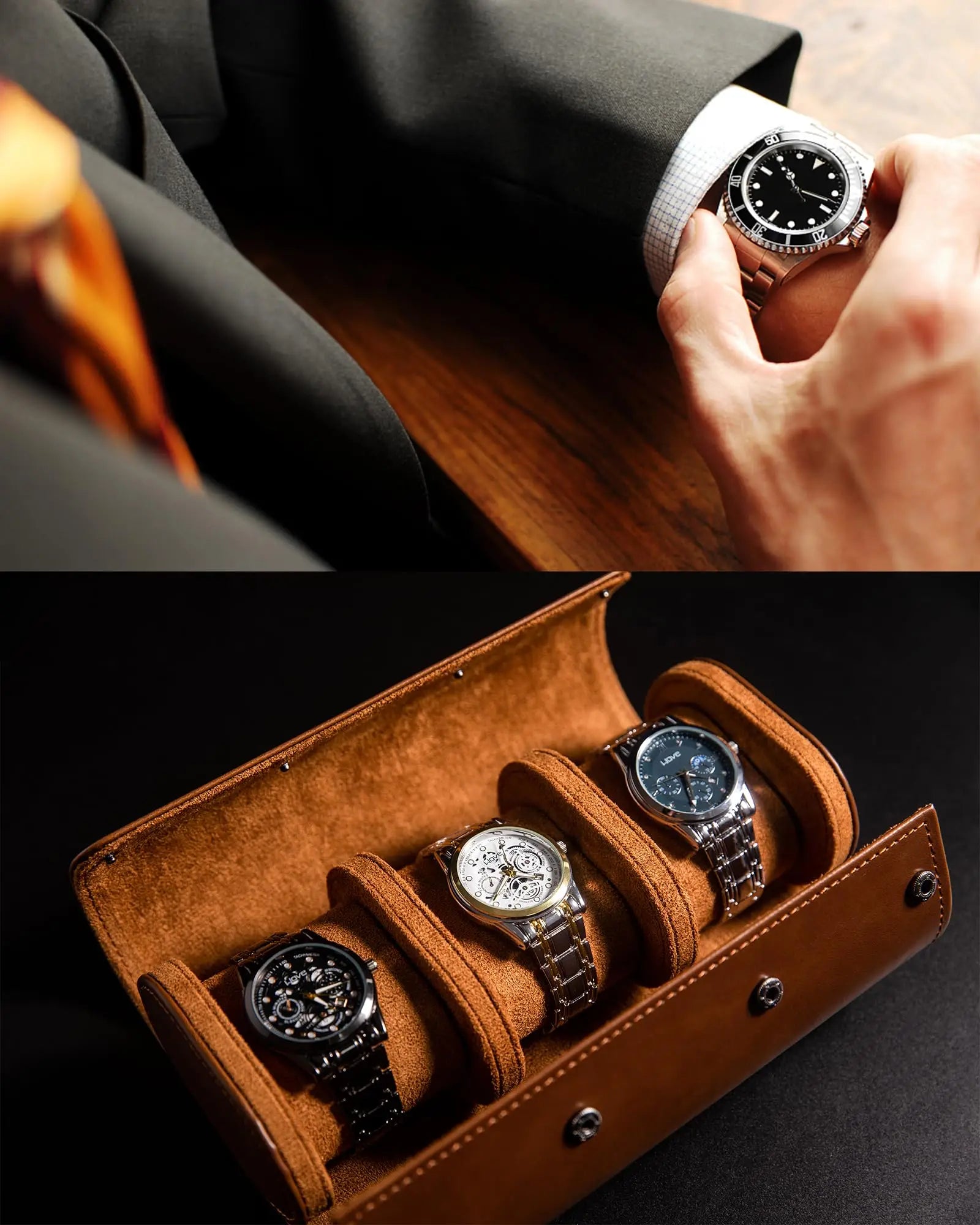 Étui Montre Cuir Voyage Artisanal Texture