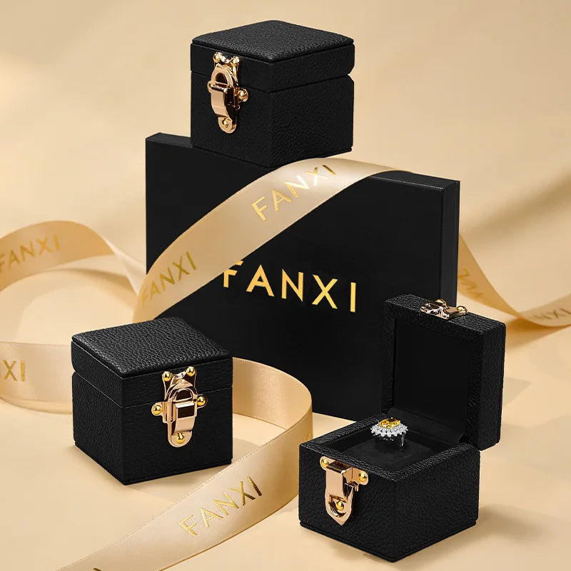 Boîte Cuir Véritable Bague Fiançailles Luxe Diamant