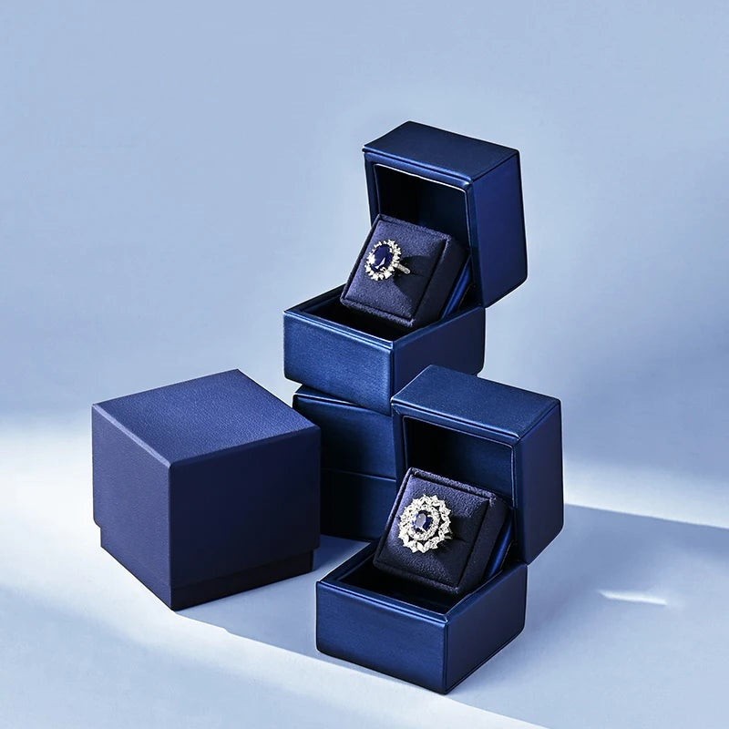 Écrin à Bague Bleu Marine Simili Cuir, 1 ou 2 Bagues