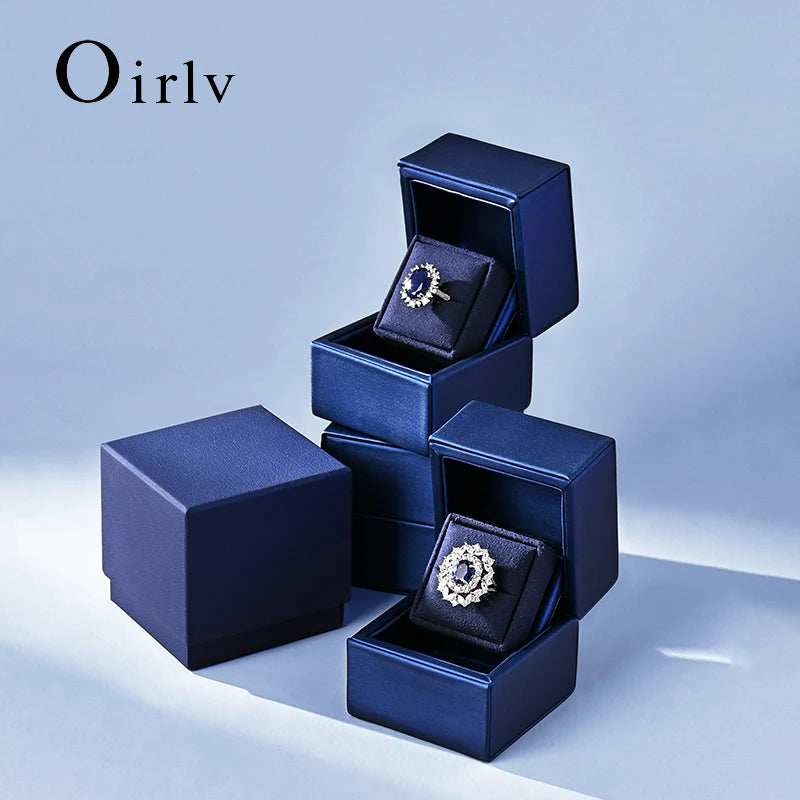 Boîte Bague Cuir Bleu Couple Mariage Diamant