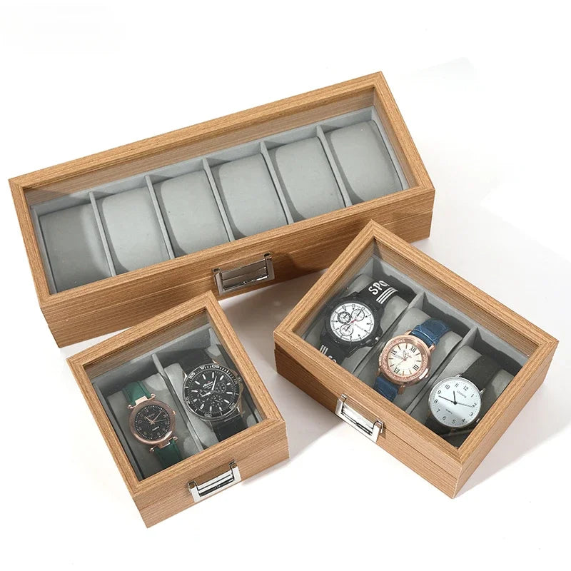 Boîte à Montres Bois Cuir Verre Élégant