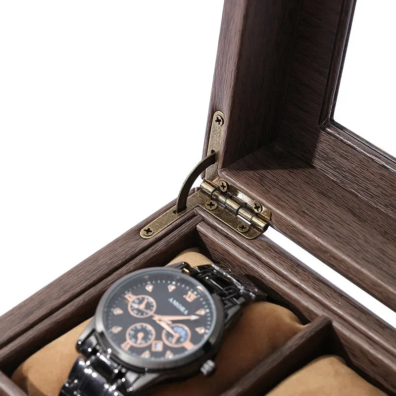 Boite Montres Bois Brun Velours 4 Places