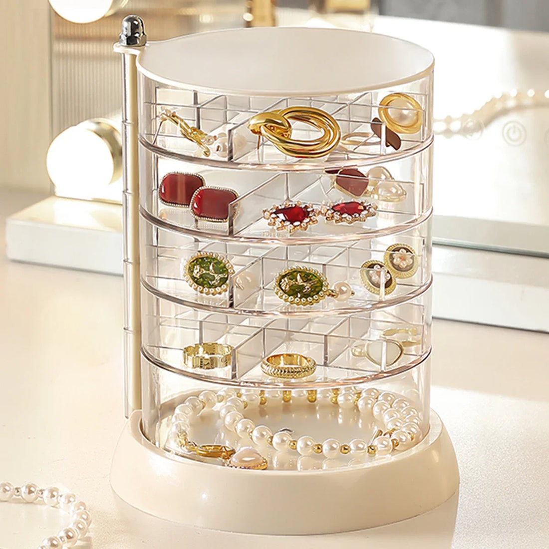 Boîte à bijoux rotative transparente – Blanc, 5 Étages