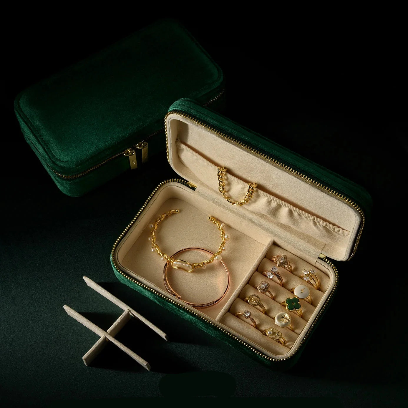 Boîte à Bijoux Velours Carrée Compartimentée