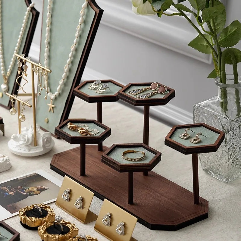Présentoir Bijoux Rétro Bois Plateau Anneau