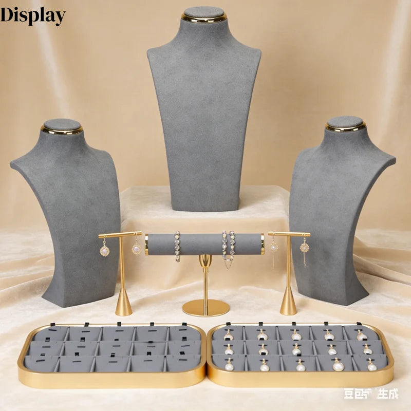 Presentoir Bijoux Suedine Buste Collier Multifonctionnel