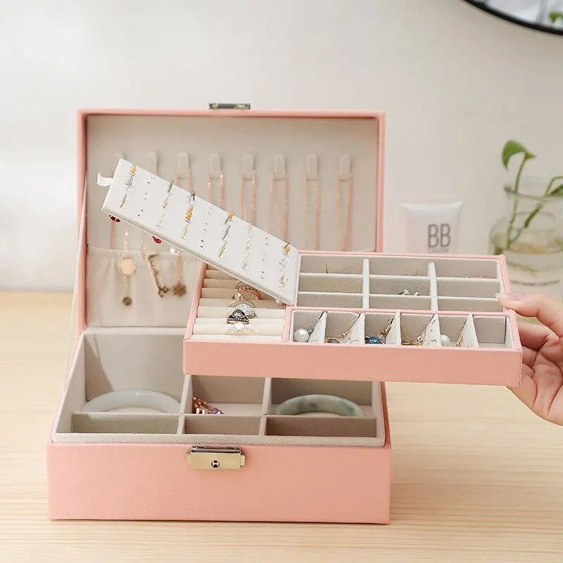 Boite Bijoux Cuir Velours Double Niveau