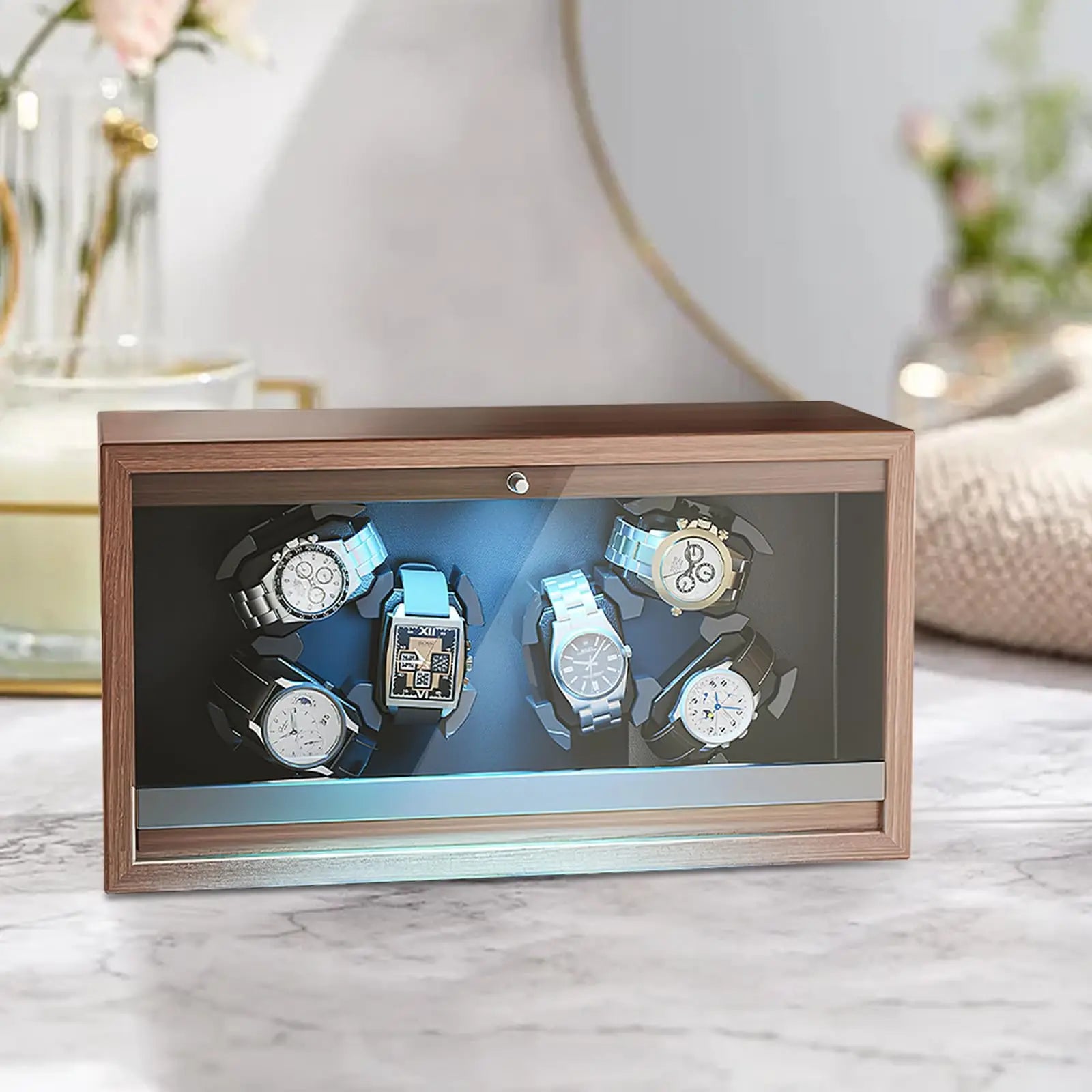 Coffre Fort Montre Bois LED Rotatif 1 6 Emplacements