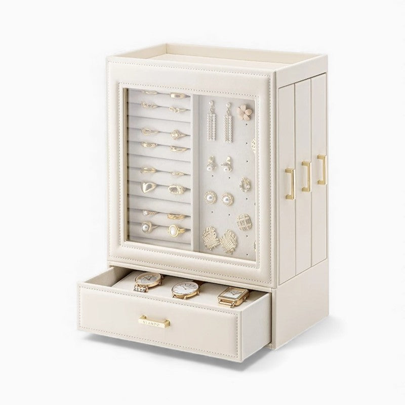 Boîte Bijoux Cuir Rose Verre Trempé