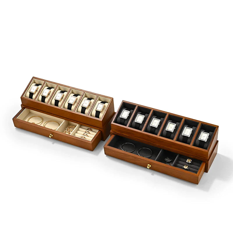 Boîte Montre Bois Double Étage Coffret 6 Places