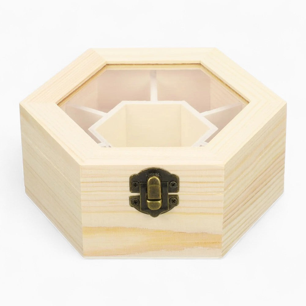 Boîte Bijoux Bois Hexagonale Compacte Compartiments