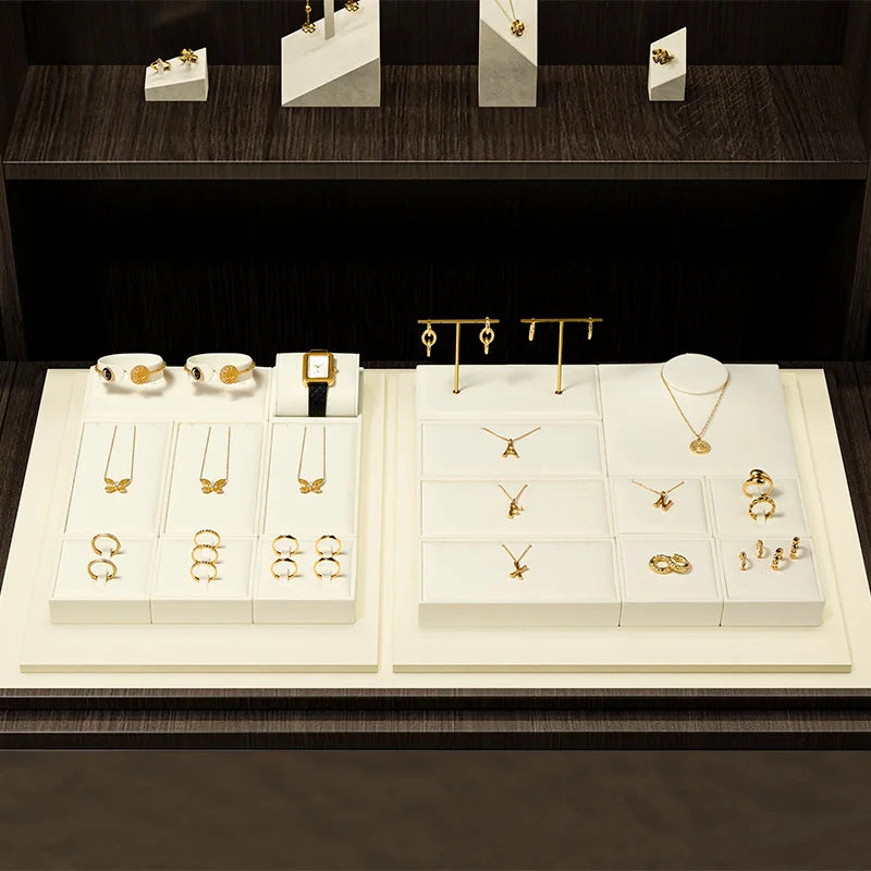 Présentoir Bijoux Velours Beige Comptoir Vitrine
