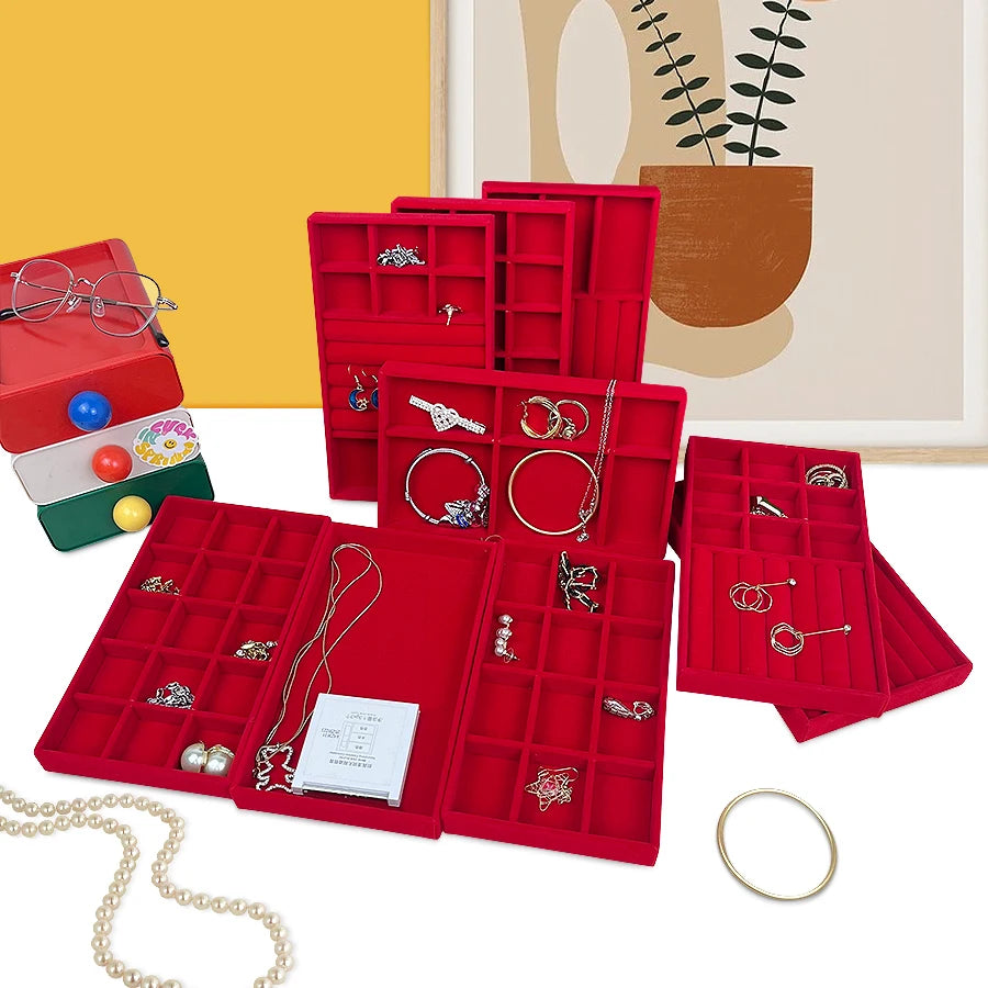 Plateau Bijoux Velours Rouge Multi Configurations